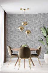 modern dining area velour chair plant abstract geometric line accent wall