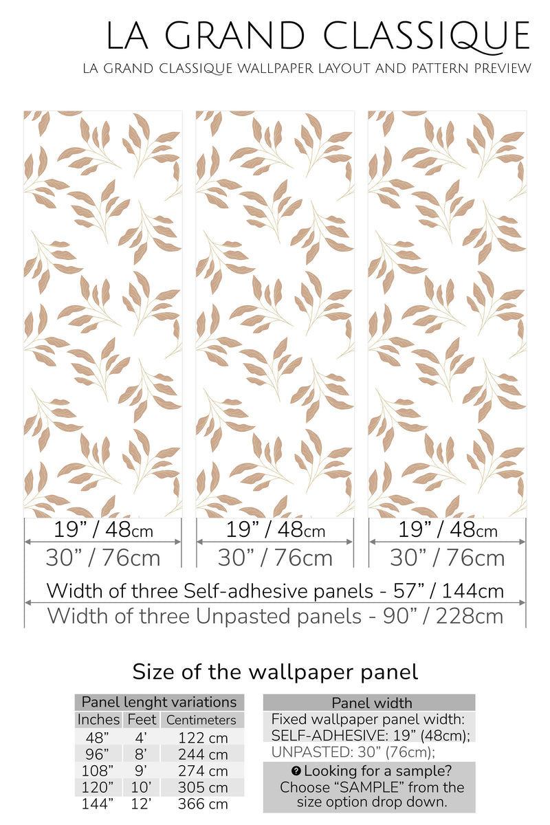 classic leaf peel and stick wallpaper specifiation