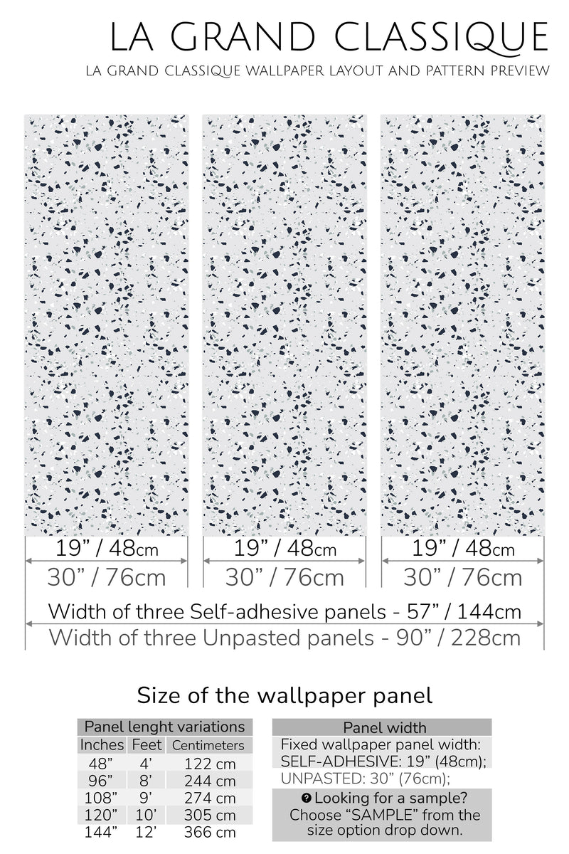 terrazzo pattern peel and stick wallpaper specifiation