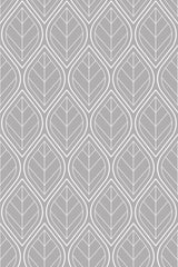 Geometric leaf pattern with symmetrical outlines in a gray and white color scheme, creating a repetitive Art Deco-inspired design. Peel and stick removable wallpaper.