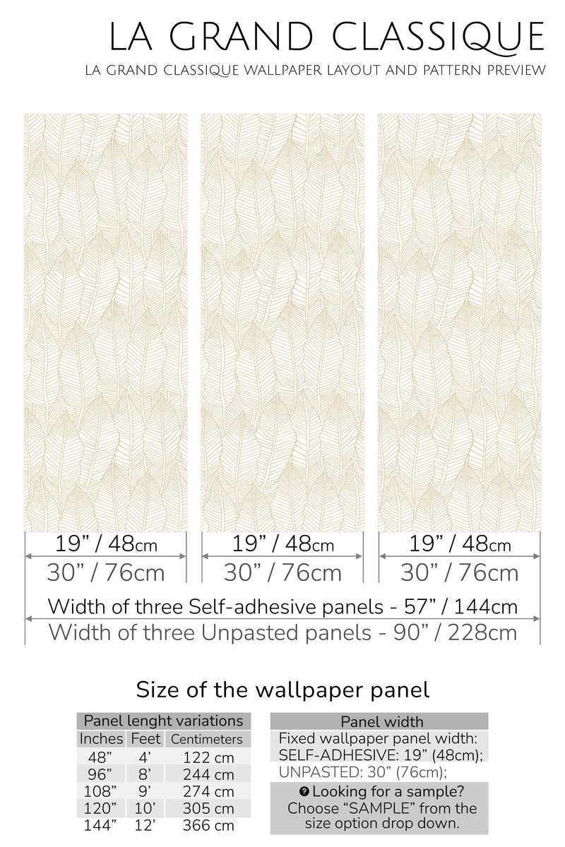 seamless golden leaf peel and stick wallpaper specifiation