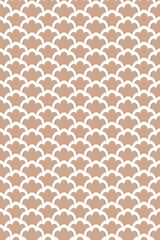 Tan and white Japanese geometric cloud pattern with repeating scalloped shapes, creating a harmonious, soothing texture. Peel and stick removable wallpaper.