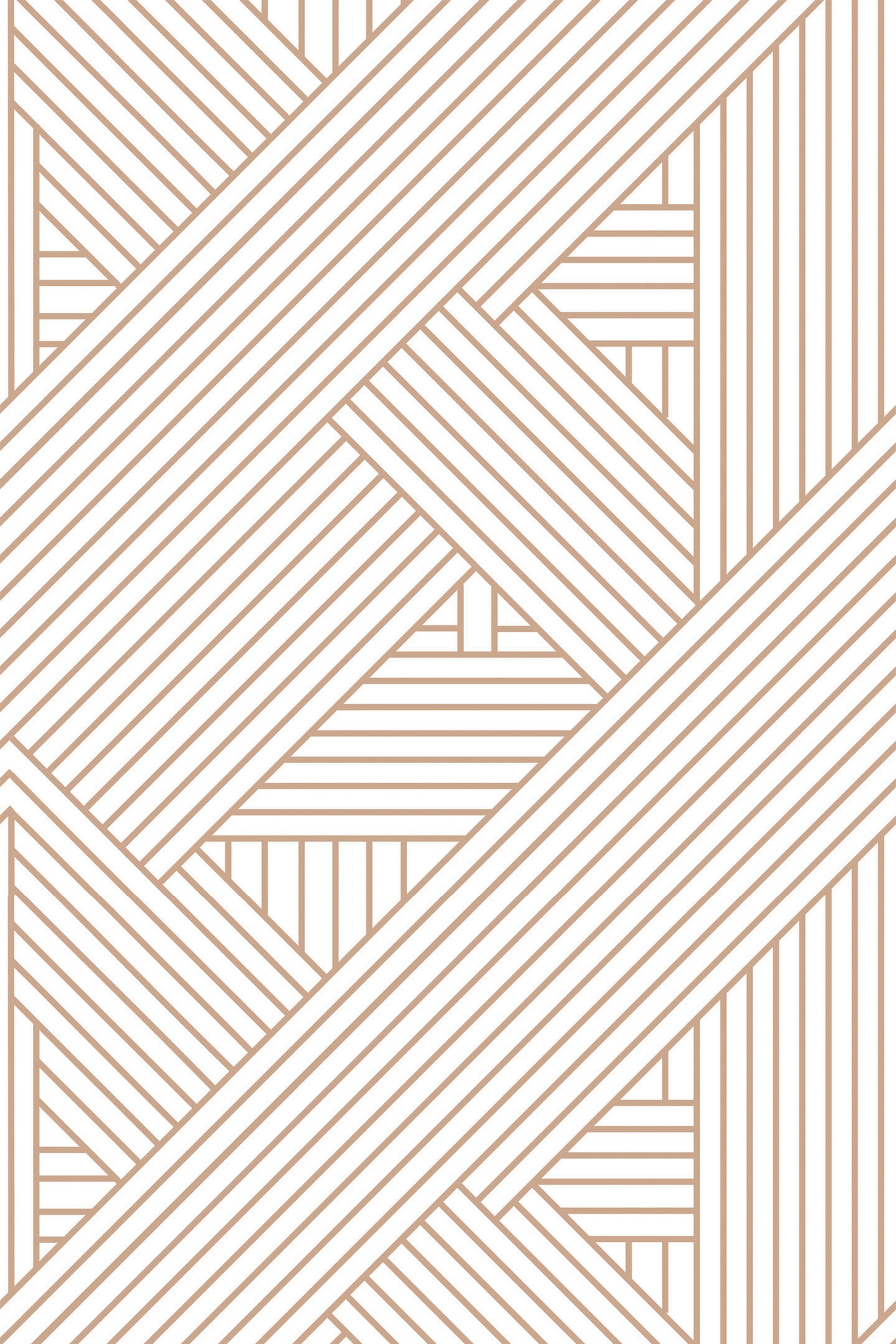 A modern wallpaper with an abstract striped pattern featuring intersecting diagonal and vertical lines in beige on a white background, creating a geometric and sophisticated look. Peel and stick removable wallpaper.