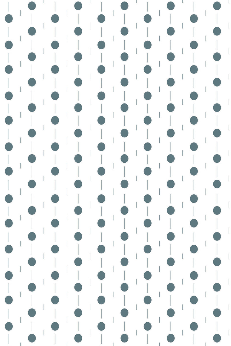 Geometric circle line pattern with evenly spaced dark green circles connected by vertical lines on a white background. Peel and stick removable wallpaper.