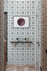 wallpaper portugal tile cube pattern hallway entrance minimalist decor artwork interior