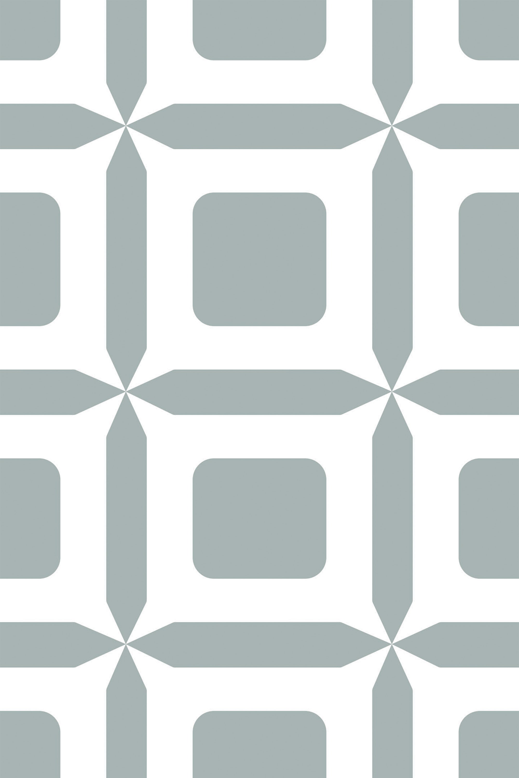 A geometric pattern inspired by traditional Portuguese tiles with soft green squares surrounded by white octagon shapes, creating a three-dimensional cube effect, peel and stick removable wallpaper.