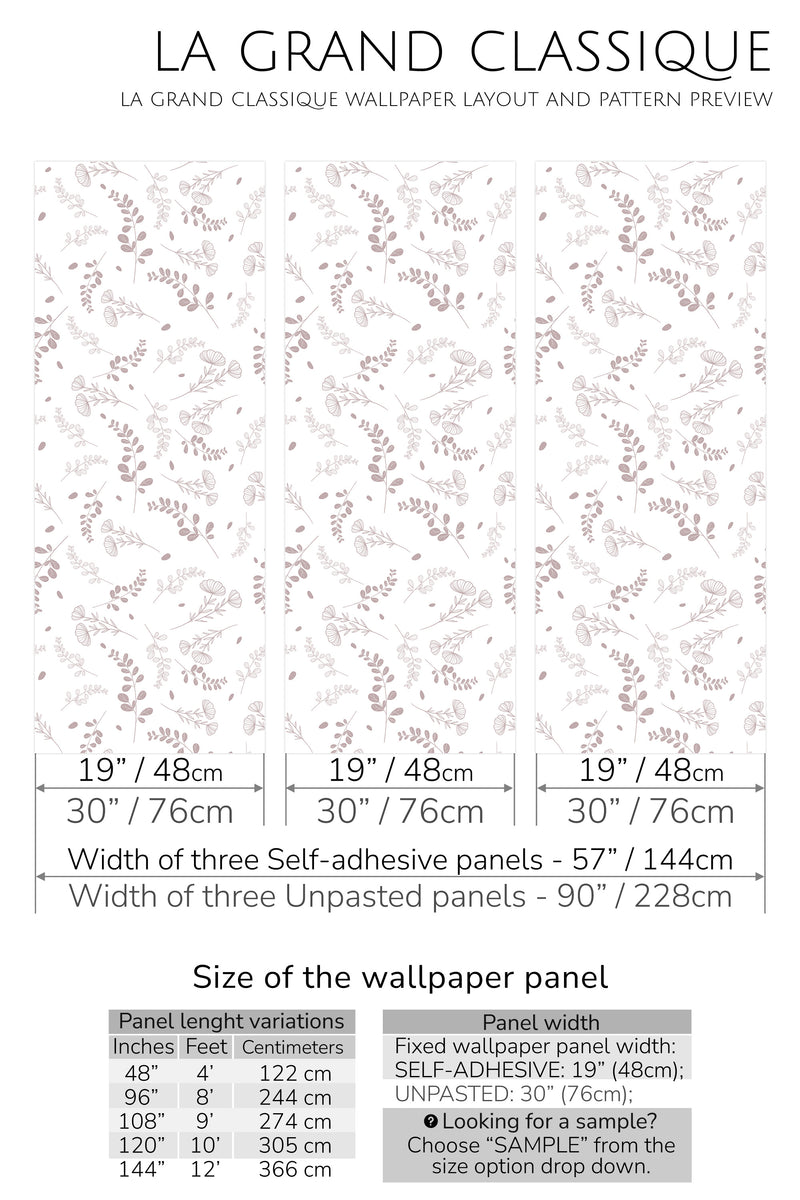 minimal floral pattern peel and stick wallpaper specifiation
