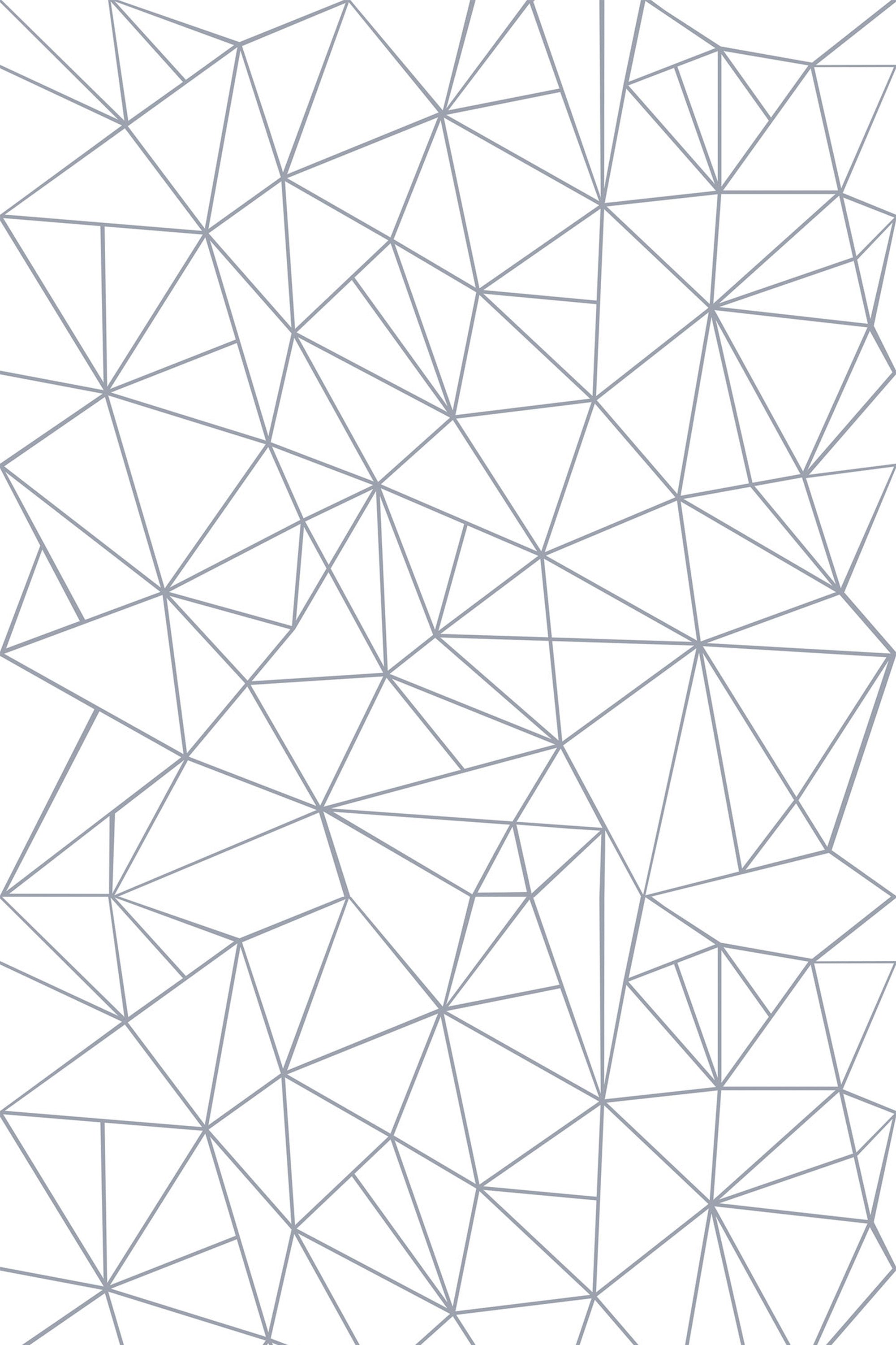 Geometric pattern with intersecting thin gray lines forming a complex network of irregular polygons on a white background, creating a modern mosaic effect. Peel and stick removable wallpaper.