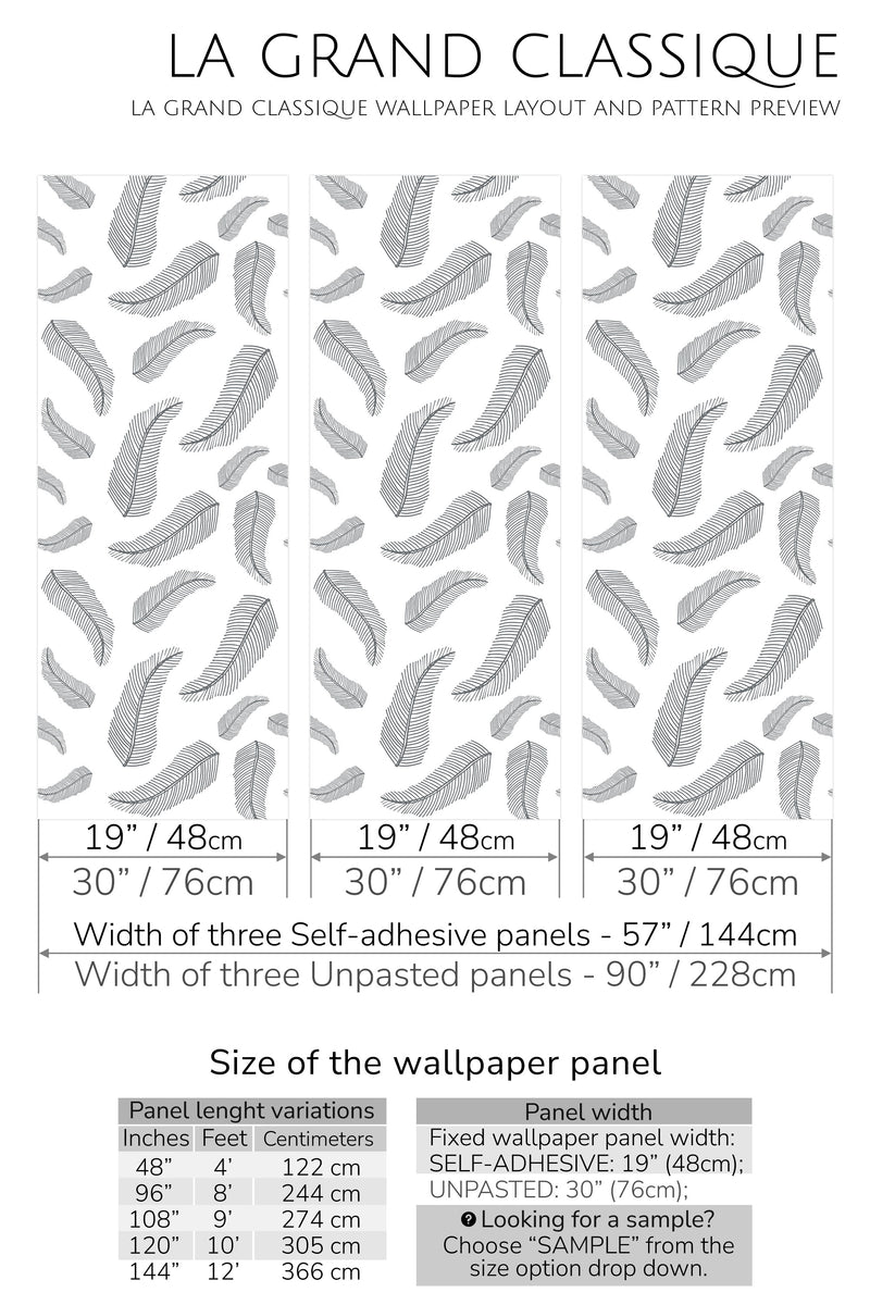 feather design peel and stick wallpaper specifiation
