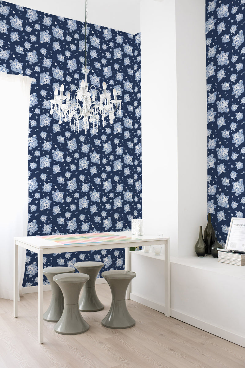 self adhesive wallpaper blue flower pattern dining room table chandelier home decor