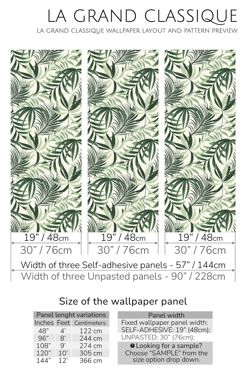 green tropical leaf peel and stick wallpaper specifiation