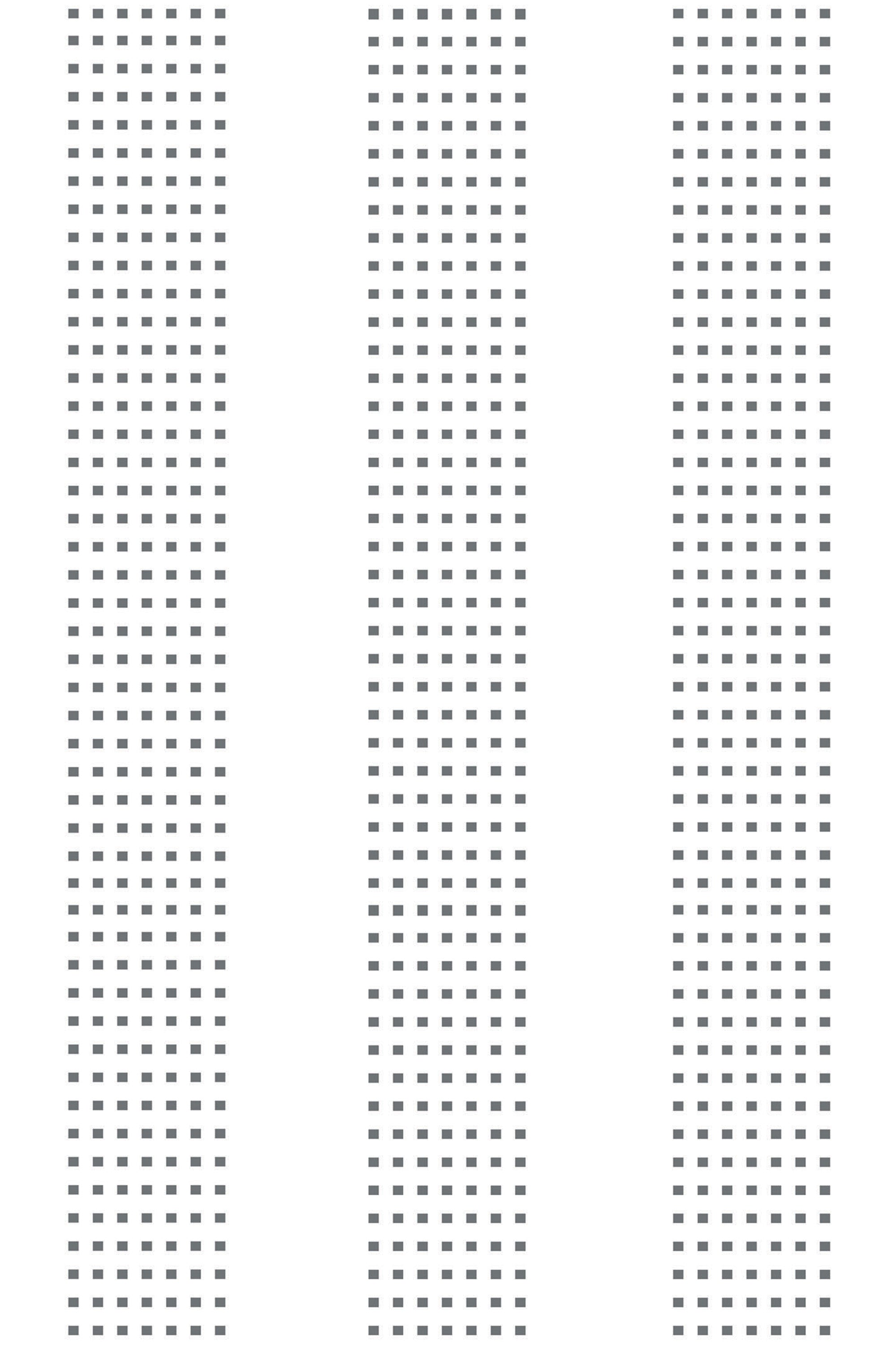 Mosaic stripe design with vertical rows of evenly spaced small gray squares on a white background, creating a repeating geometric pattern. Peel and stick removable wallpaper.