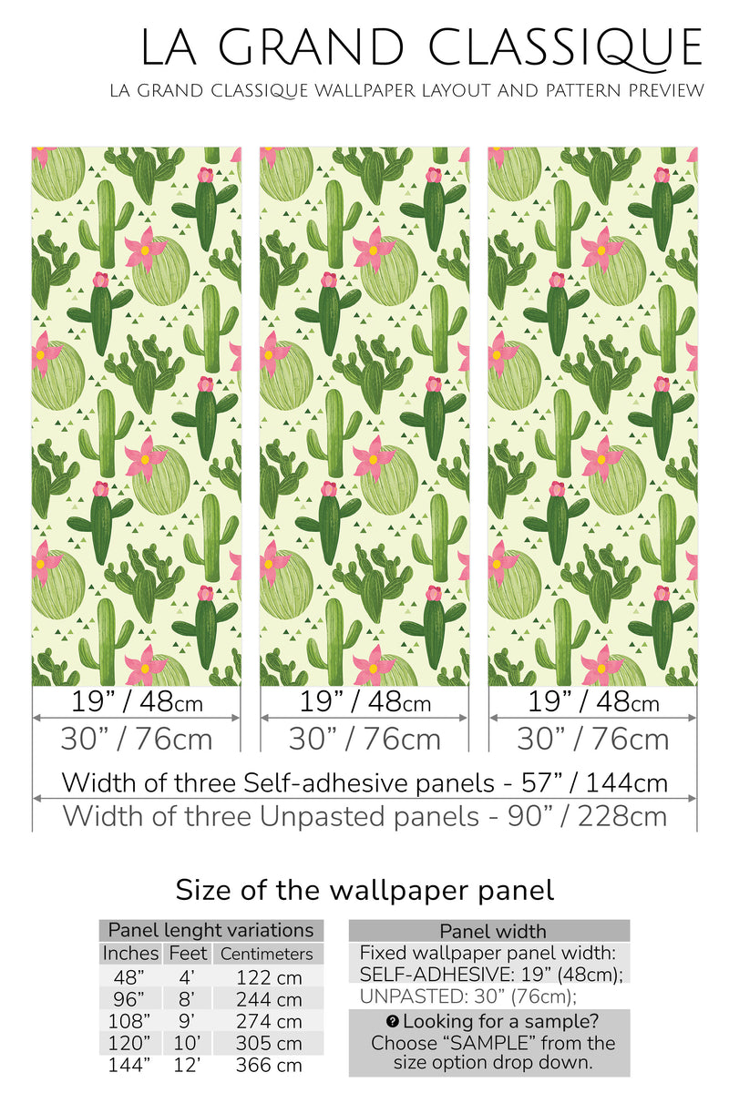 cactus pattern peel and stick wallpaper specifiation
