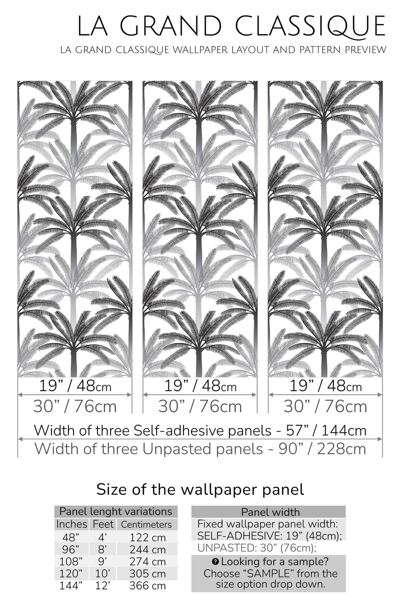 gray and black palm trees peel and stick wallpaper specifiation