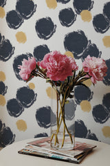 peonies magazines coffee table modern interior big paint spots wall paper peel and stick