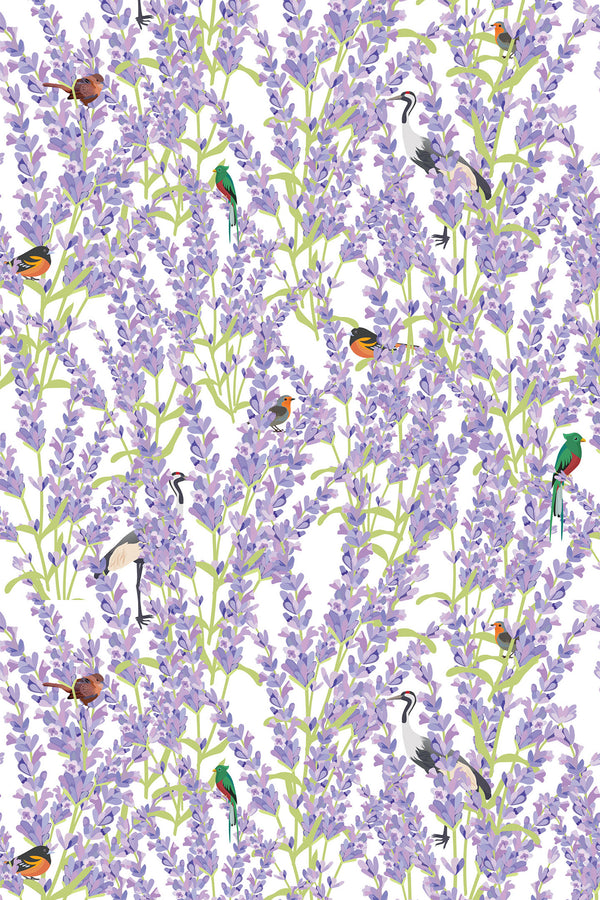whimsical bird in lavander pattern wallpaper pattern repeat