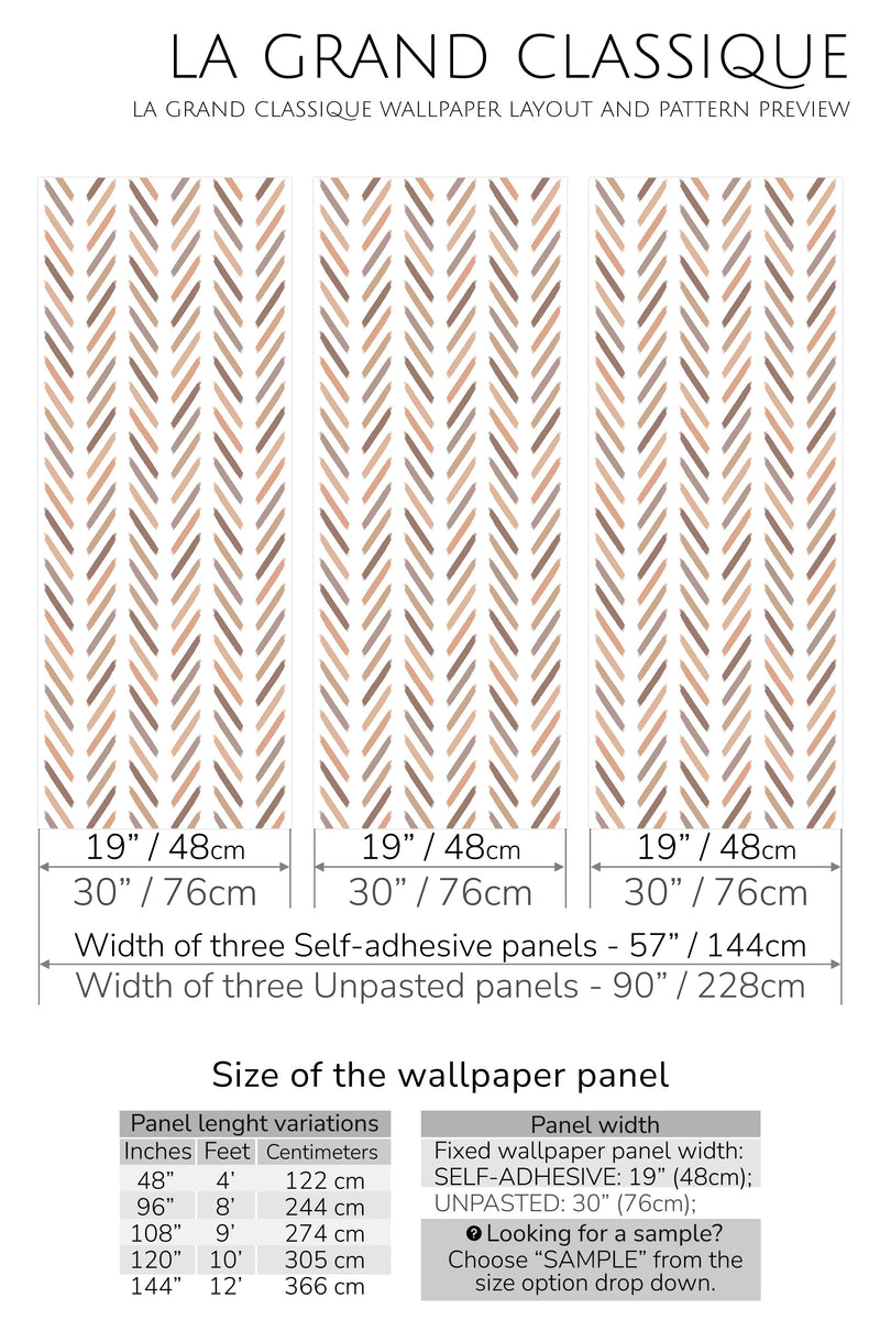 beige watercolor herringbone peel and stick wallpaper specifiation