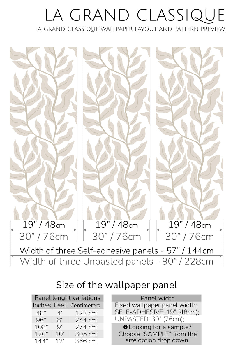 vintage cream leaf peel and stick wallpaper specifiation