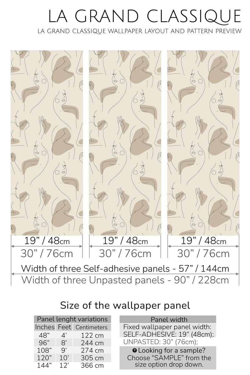 neutral body line peel and stick wallpaper specifiation