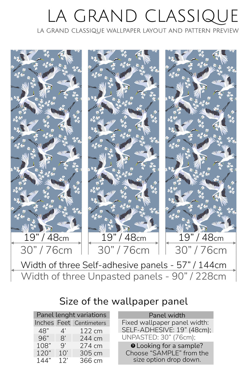 heron pattern peel and stick wallpaper specifiation