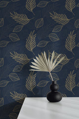 wallpaper peel and stick accent wall golden leaf pattern decorative vase plant