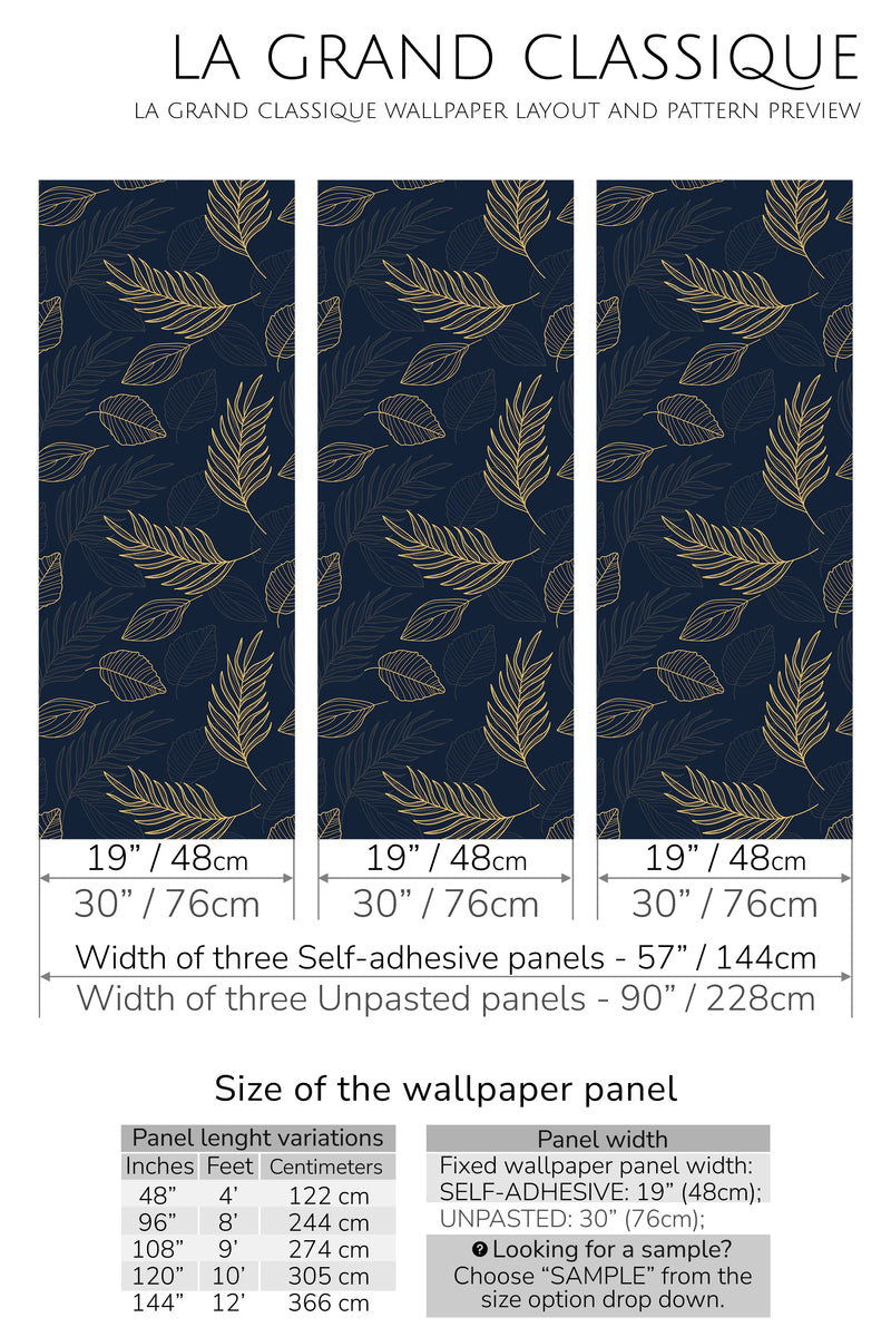 golden leaf peel and stick wallpaper specifiation