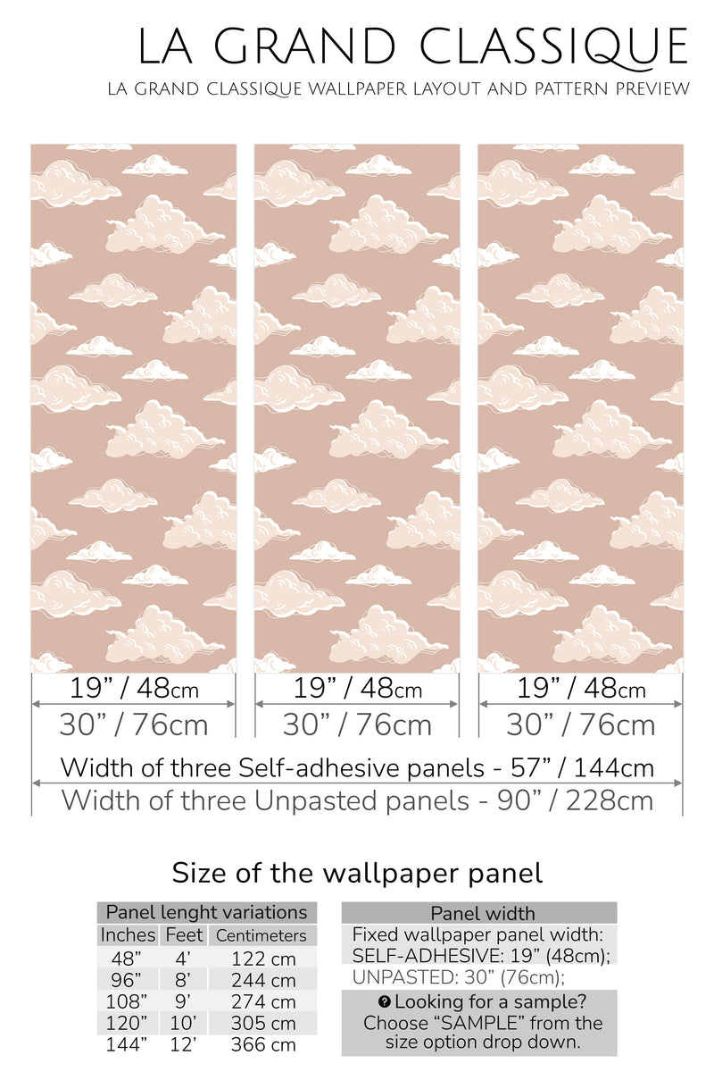neutral cloud peel and stick wallpaper specifiation