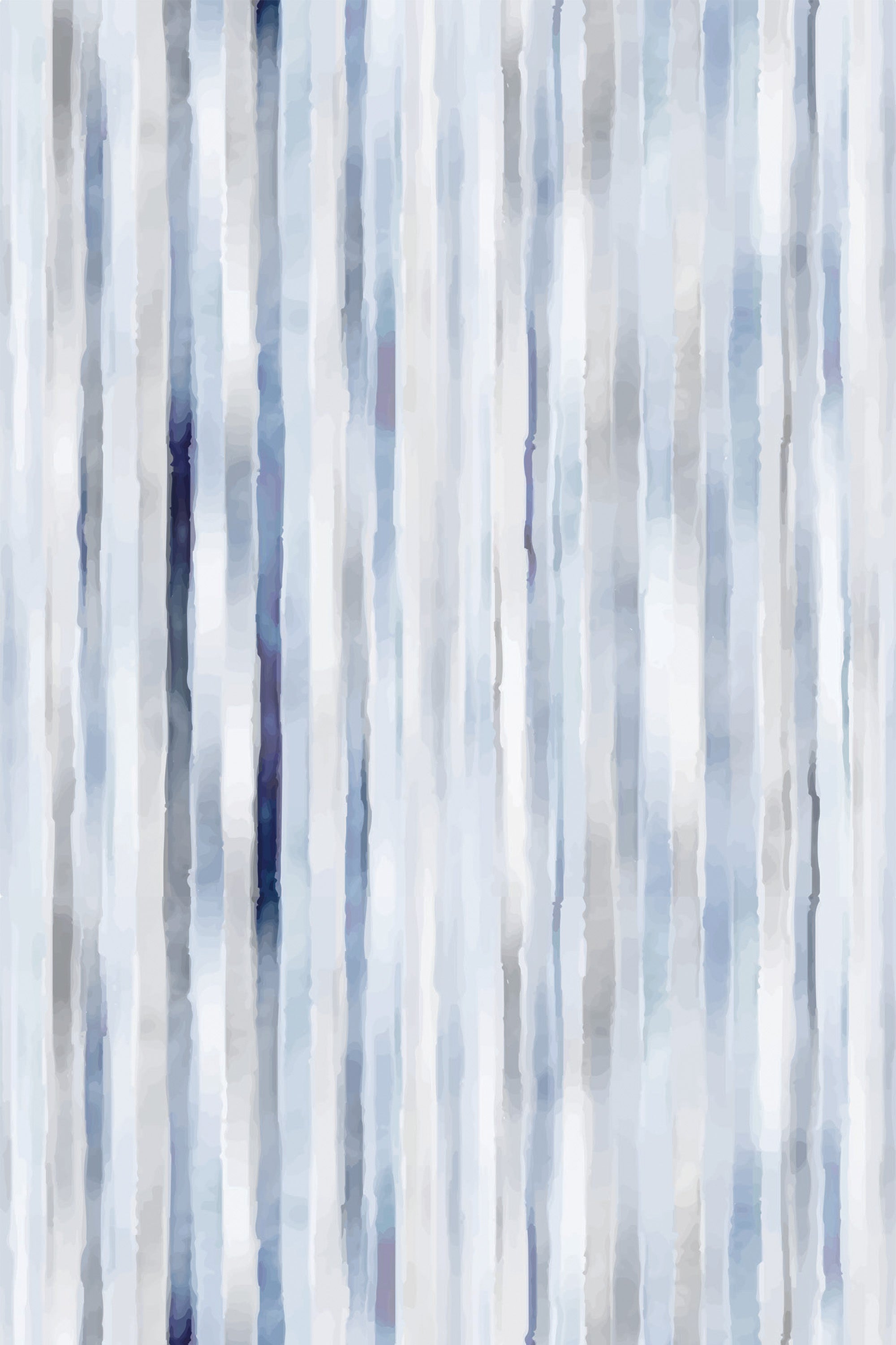 Vertical streaks in varying shades of blue and gray create a watercolor-like pattern on this peel and stick removable wallpaper.