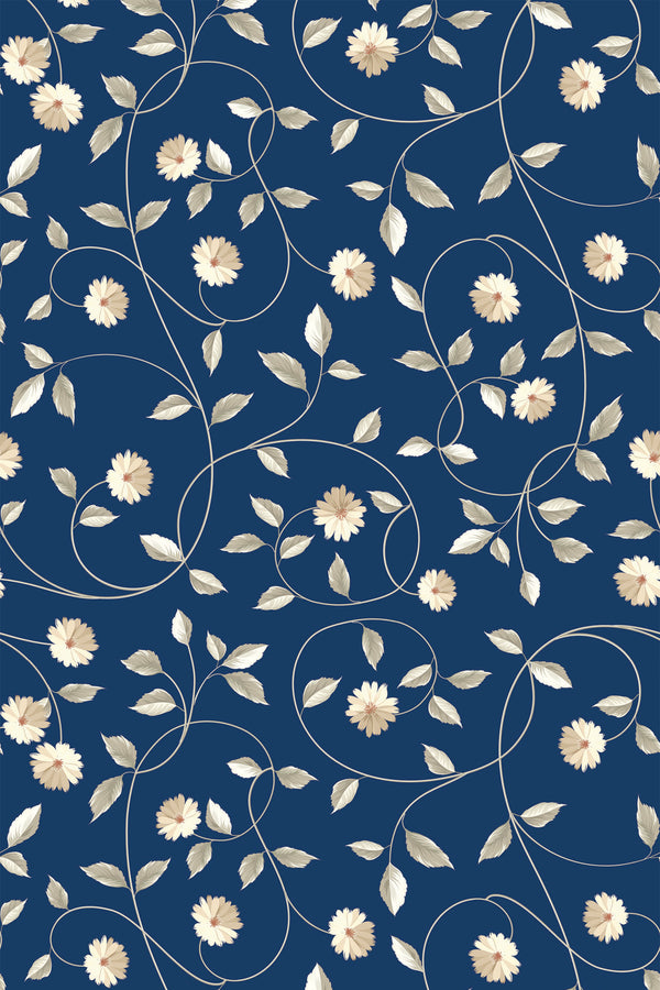 blue golden floral wallpaper pattern repeat