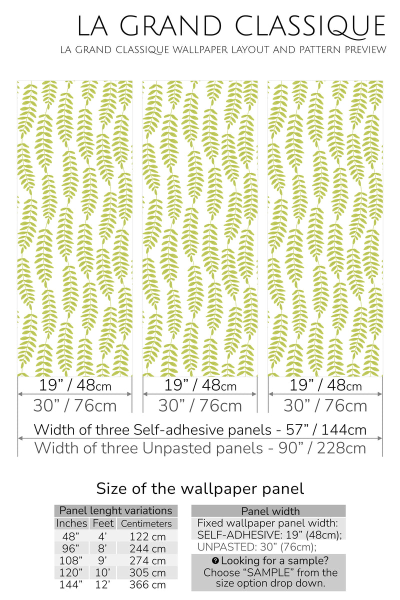 green leaf line peel and stick wallpaper specifiation