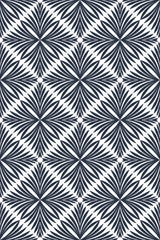 A repeating Art Deco leaf pattern with symmetrical, fan-like leaf motifs in black on a white background, creating a bold and elegant geometric design. Peel and stick removable wallpaper.