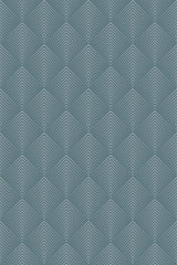 Repeating geometric arch pattern with overlapping, curved lines forming a diamond shape in a soothing blue-green color, peel and stick removable wallpaper.