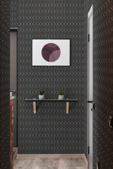 wallpaper black geometric hexagon pattern hallway entrance minimalist decor artwork interior