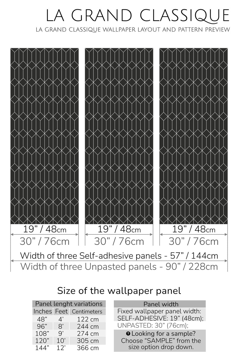 black geometric hexagon peel and stick wallpaper specifiation