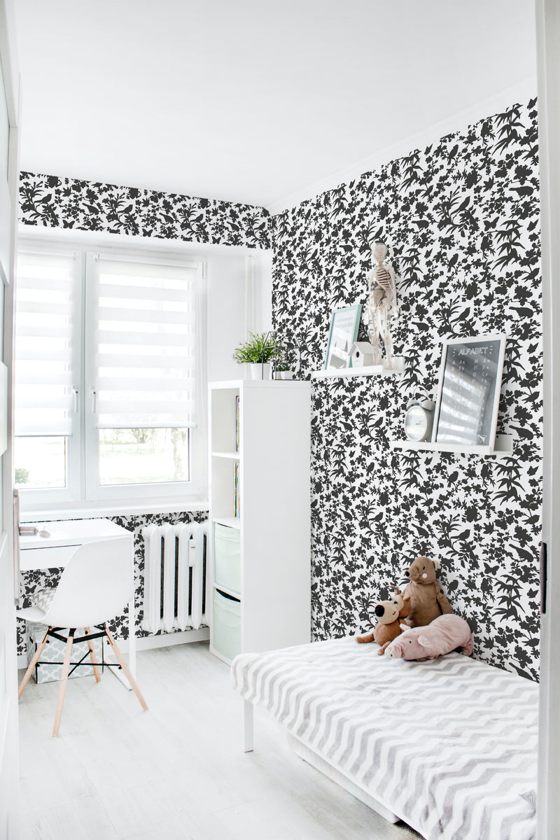 removable wallpaper bird silhouette pattern kids room desk bed bookshelf toys