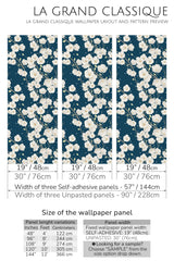 dark blue floral peel and stick wallpaper specifiation