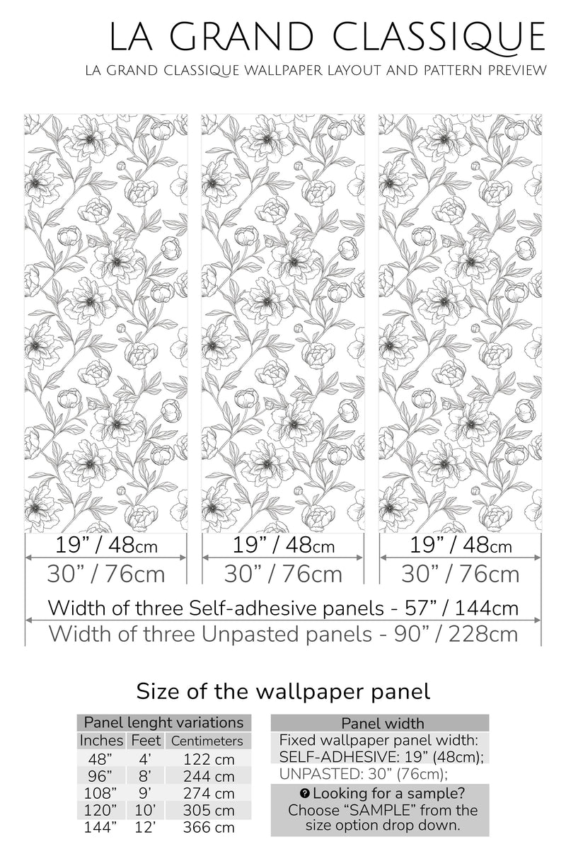 flower line art peel and stick wallpaper specifiation