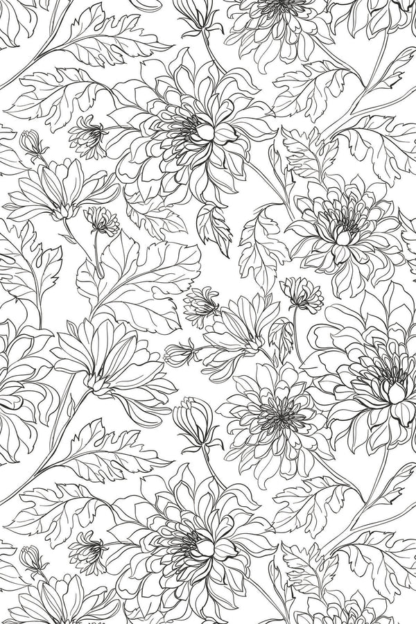 vintage floral line art wallpaper pattern repeat