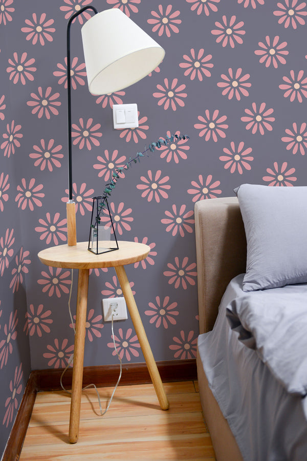 removable wallpaper spring purple pattern bedroom accent wall simple interior