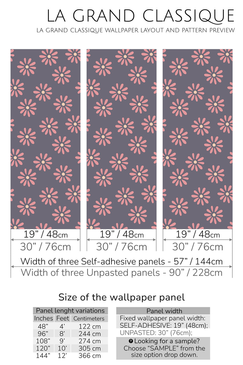 spring purple peel and stick wallpaper specifiation