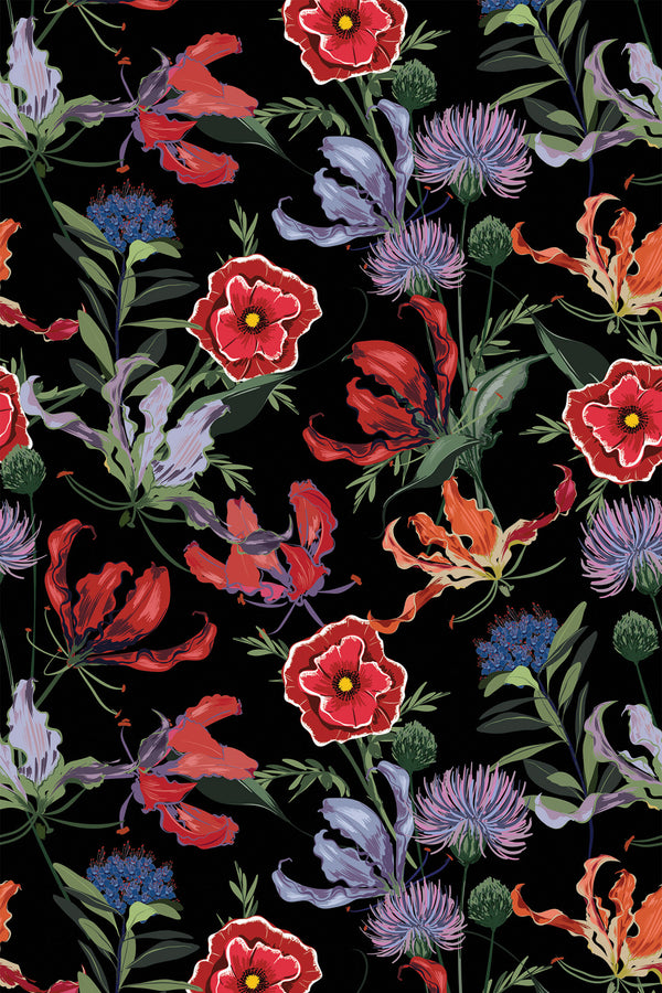 black magic floral wallpaper pattern repeat