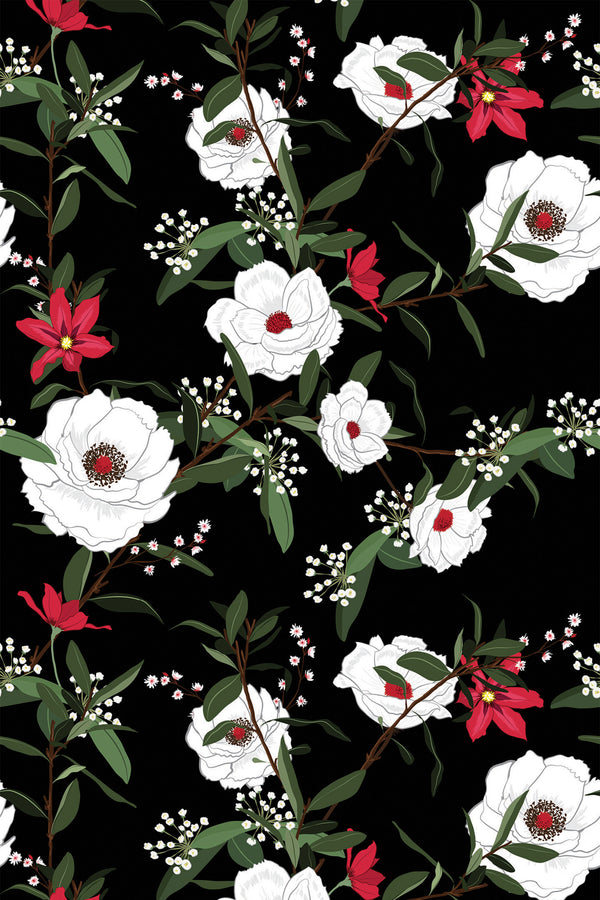 black floral wallpaper pattern repeat