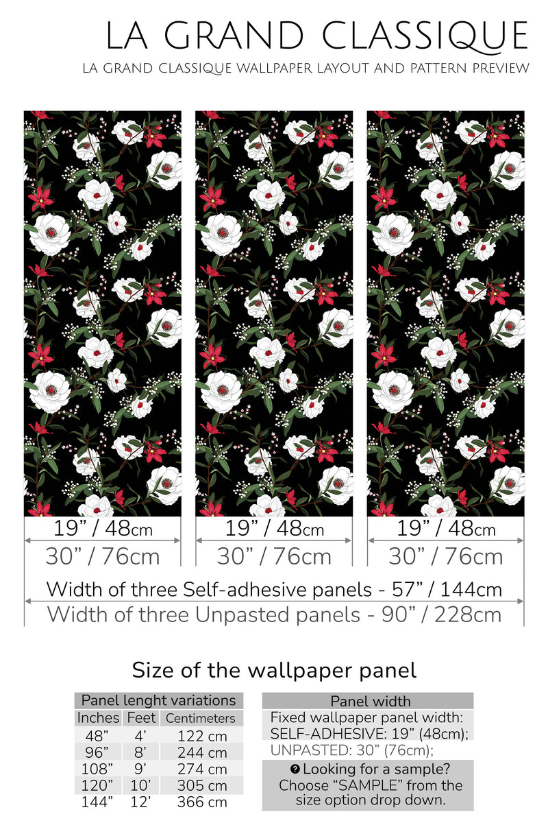 black floral peel and stick wallpaper specifiation