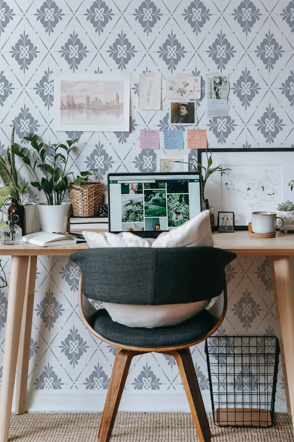 modern home office desk plants posters computer floral tile stick on wallpaper