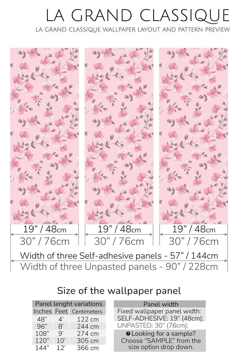 pink floral peel and stick wallpaper specifiation