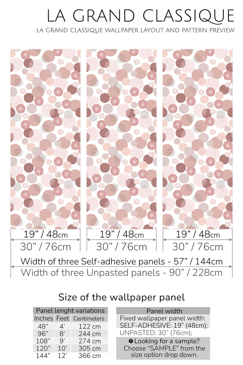 pink boho circle peel and stick wallpaper specifiation