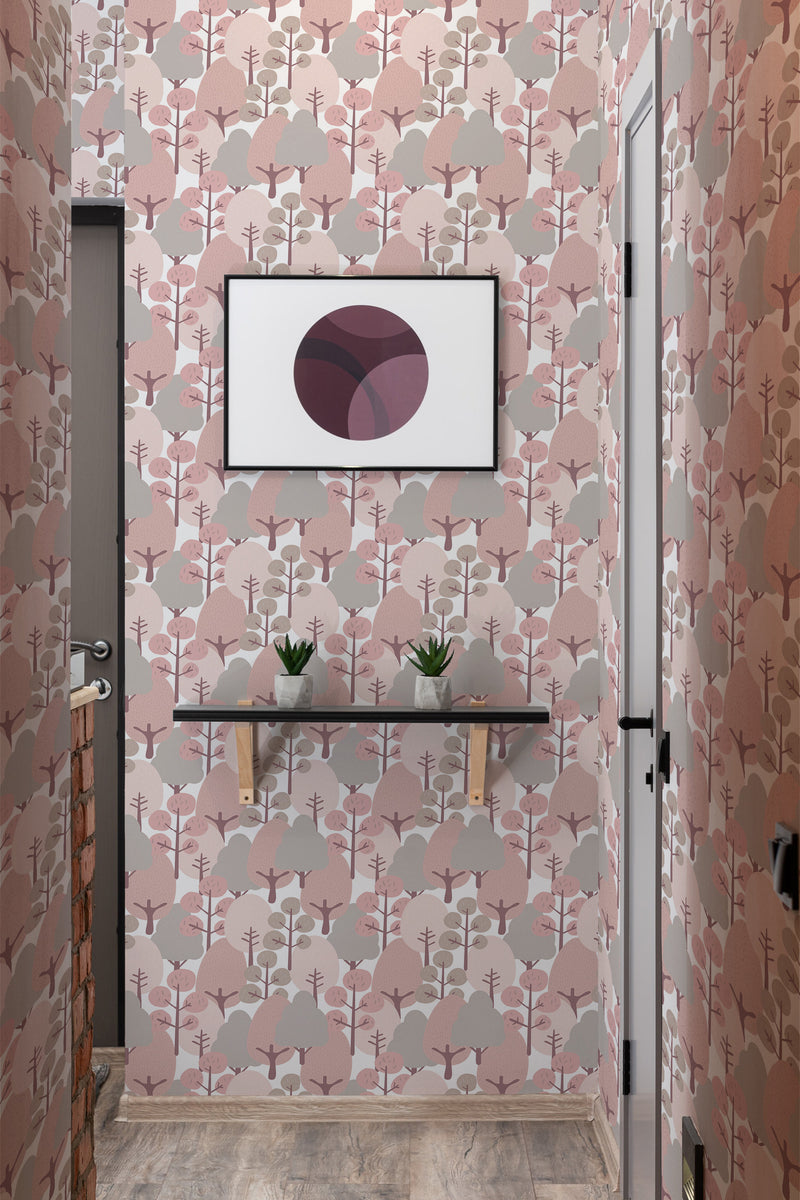 wallpaper fairytale forest pattern hallway entrance minimalist decor artwork interior
