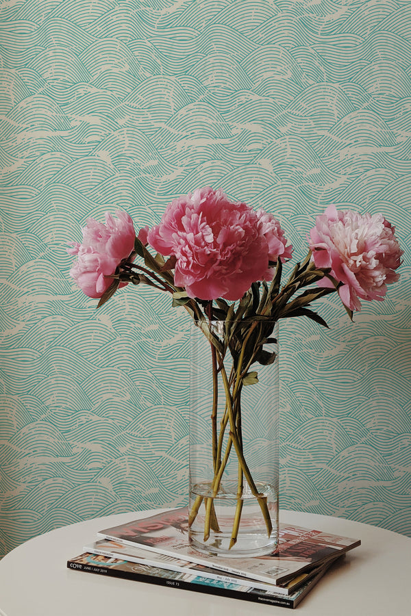 peonies magazines coffee table modern interior vintage wave wall paper peel and stick