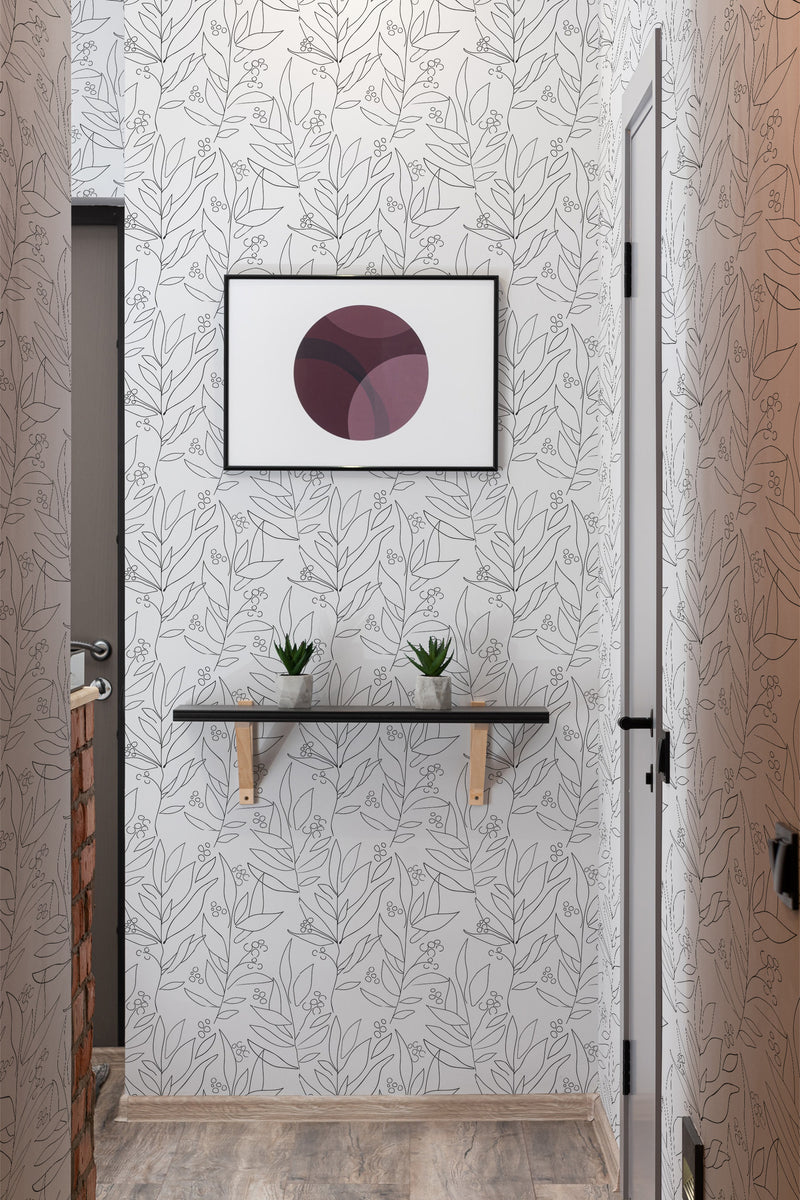 wallpaper big minimal floral pattern hallway entrance minimalist decor artwork interior