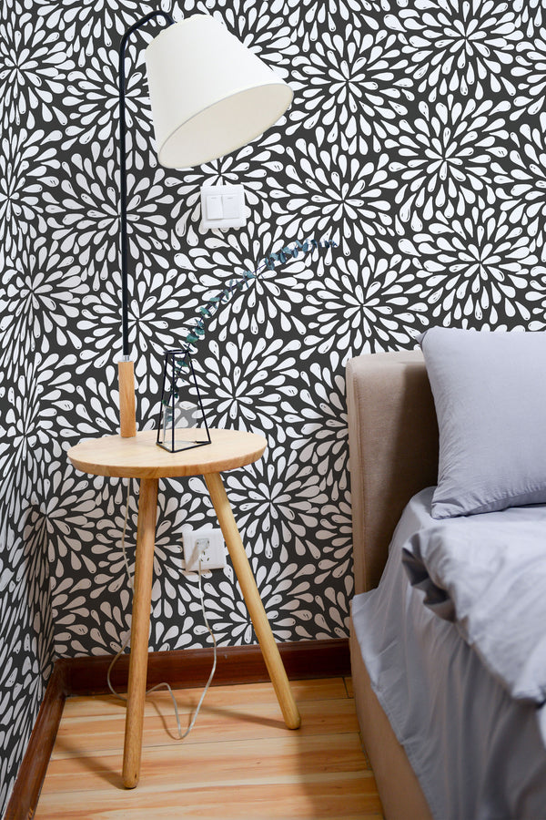 removable wallpaper bold abstract floral pattern bedroom accent wall simple interior